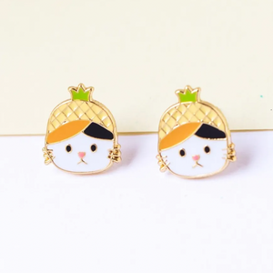 Little Oh - Stud Earrings (Pineapple Cat)