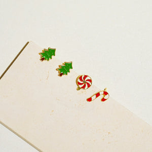 Little Oh - Stud Earrings (Christmas - Crane Candy & Lollipop)