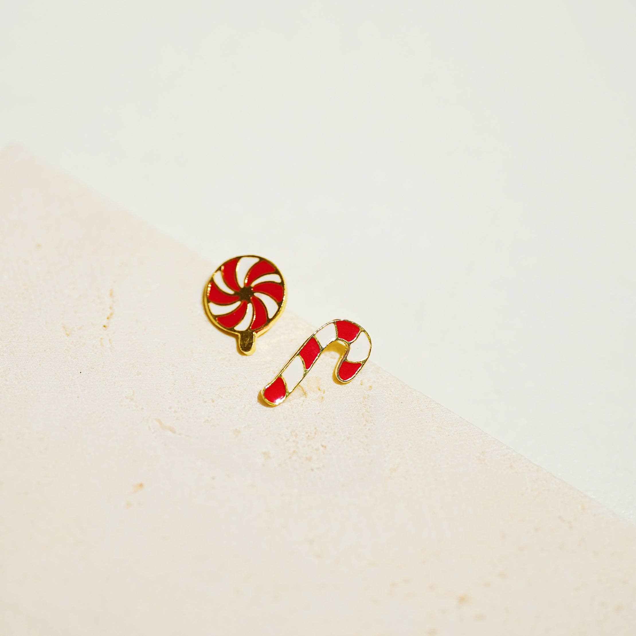 Little Oh - Stud Earrings (Christmas - Crane Candy & Lollipop)